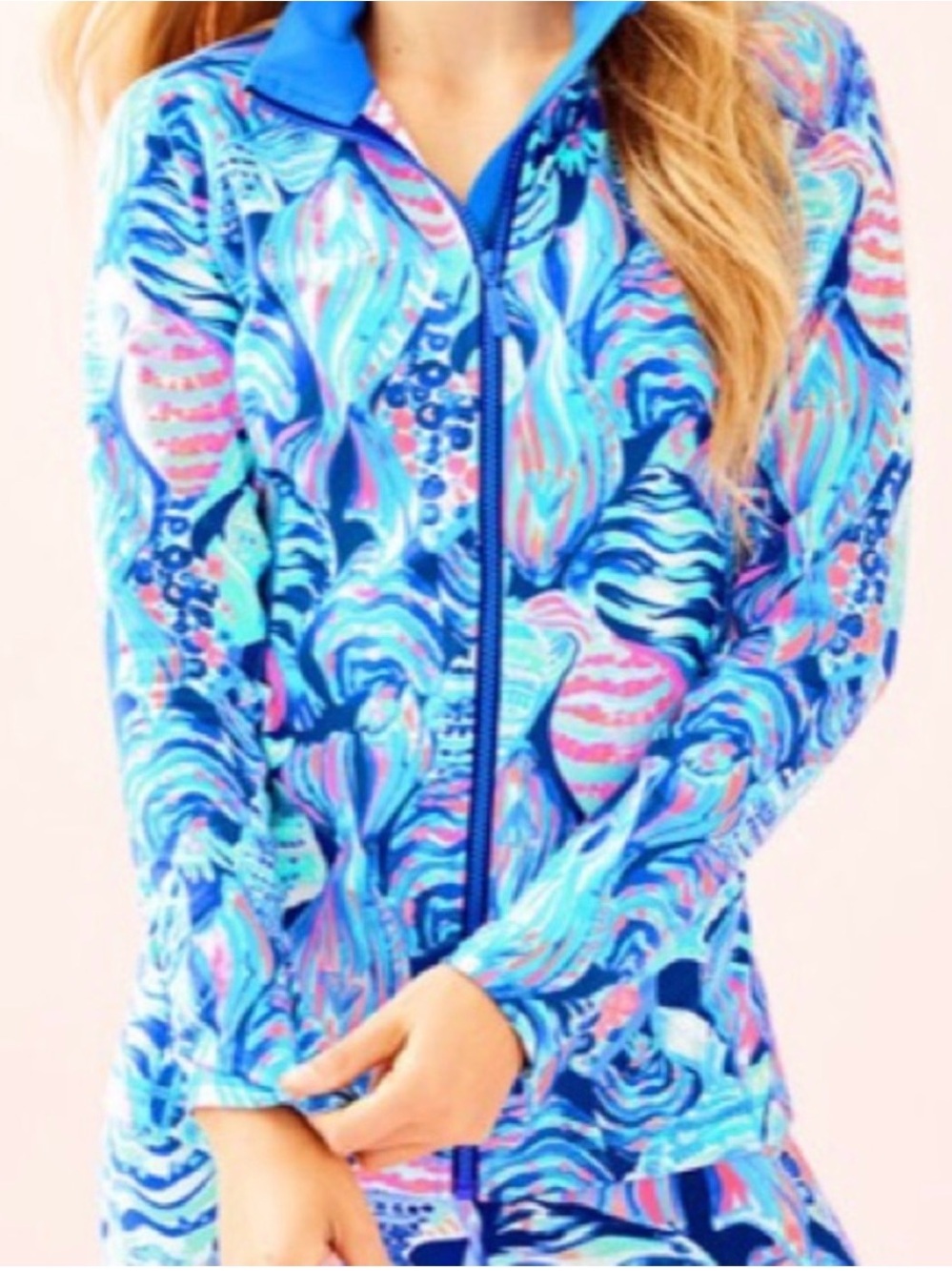 Lilly Pulitzer UPF 50+Sunset Key LUXLETIC Jacket Twilight Blue Scale Up NWOT